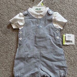 Little Me Navy and White Striped Baby Romper